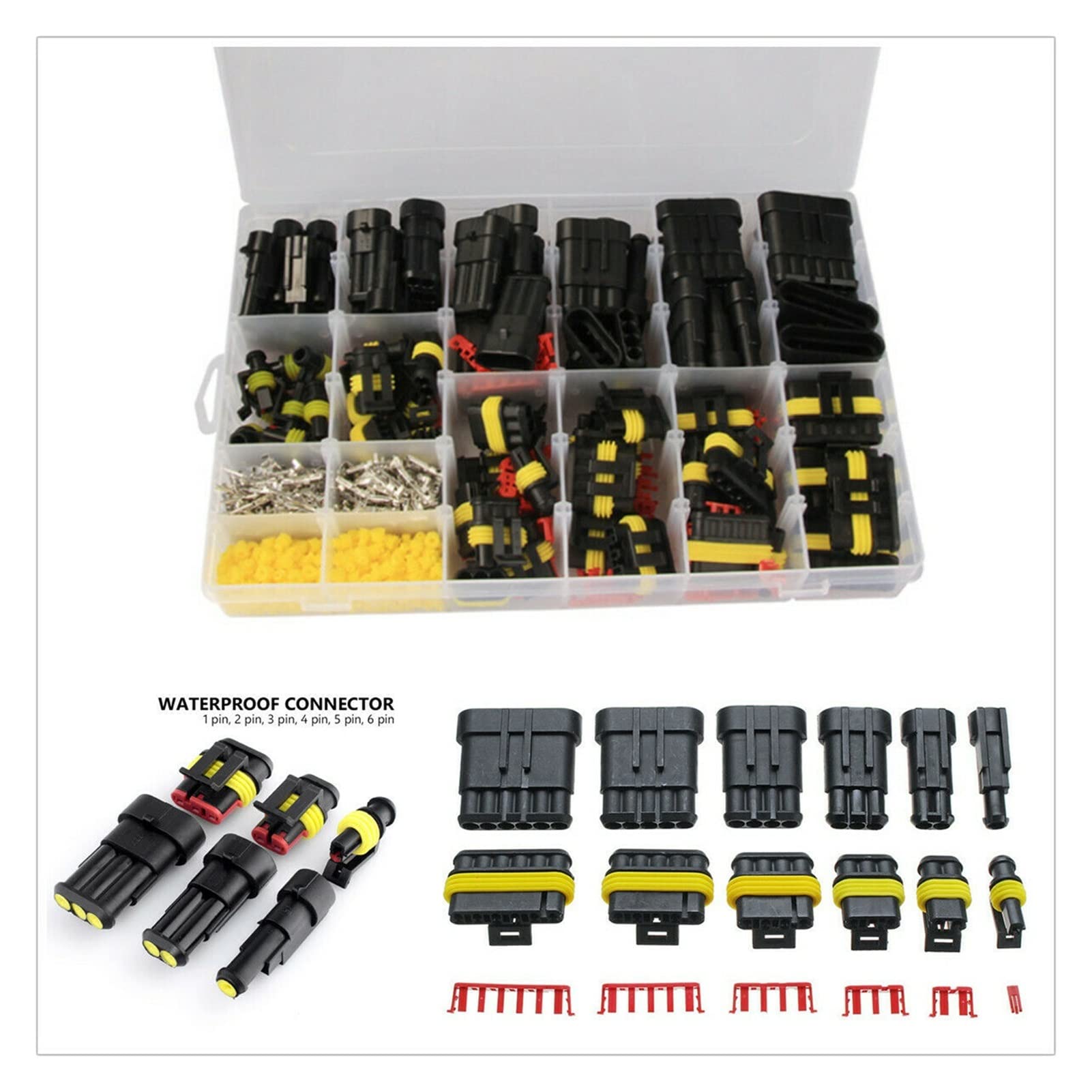 192x Auto KFZ Stecker Set Steckverbindung 1-6 Pin Wasserdicht Kabel Crimpzange