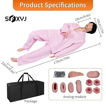 Manikin Nursing Mannequins, Large with Decubitus Care Model 170cm Life Size Nursing Training Mannequins with Interchangeable Genitals and 4 Bedsore Modules