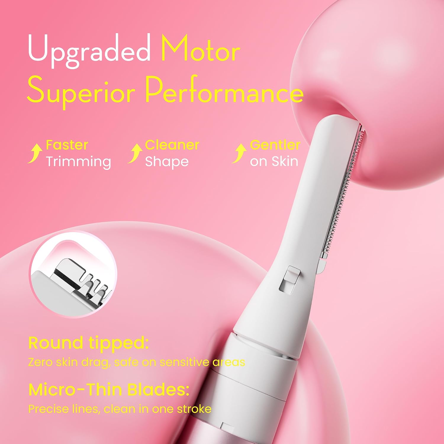 Upgraded Eyebrow Trimmer, Painless Facial Hair Removal for Women with Precision Pivoting Blade, Electric Battery Operated Shaver for Face, Neck, Chin & Bikini Line, Pink