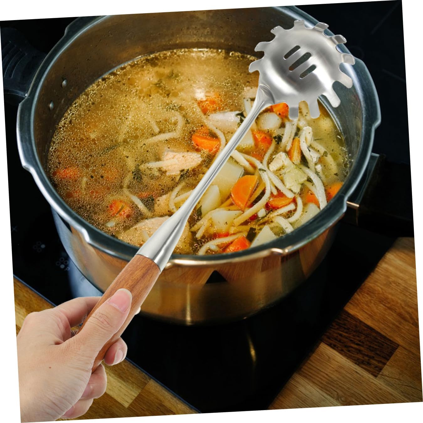 Stainless Steel Pasta Server Spoon with Drain Holes for Kitchen