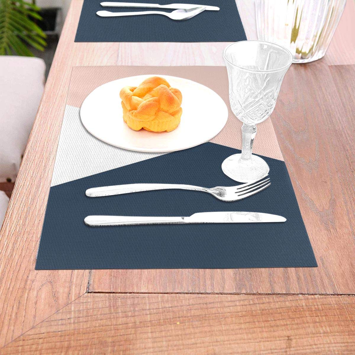 not Modern Geometric Blush Pink & Navy Blue Woven Placemat6 Piece Set of Placemats Pc Party Kitchen Dining Room Home Table Food Dinnerware Tableware Dishware Dishes Mat