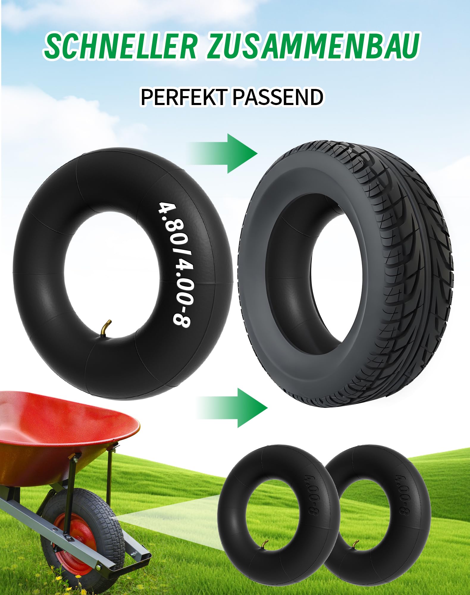 2pcs Camera d'aria 4.80 4.00-8 Pneumatico 4.80/4.00-8 per Ruota Carriola Carrello Diavolo Scooter Carrello a Mano Carrello da Giardino