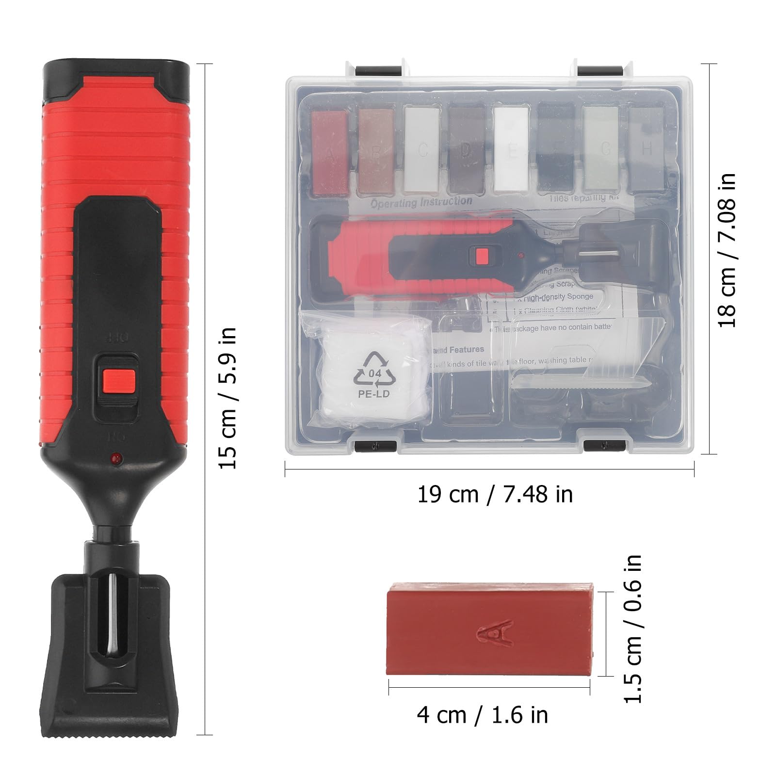 Kit Riparazione Piastrelle in Gres Porcellanato 8 Cere Colorate | Riparazione Rapida e Precisa, per Cucina, Pavimento e Piano, Scaldatori Integrati in Abs