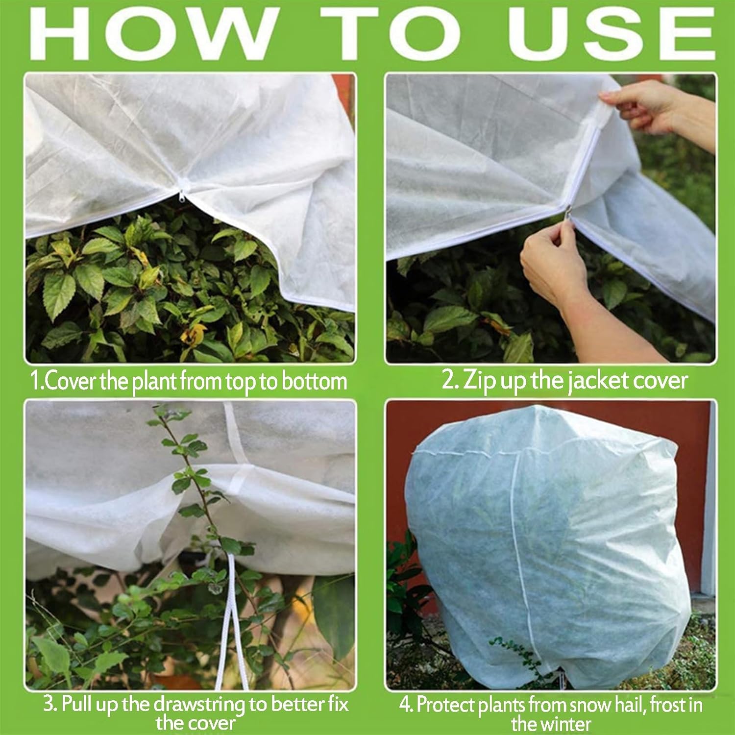3-Pack Winter Plant Covering Covers, Thickened Frost Blanket Plant Fruit Tree Shrub Protector, with Drawstring and Zipper, Reusable(White,80X100CM)