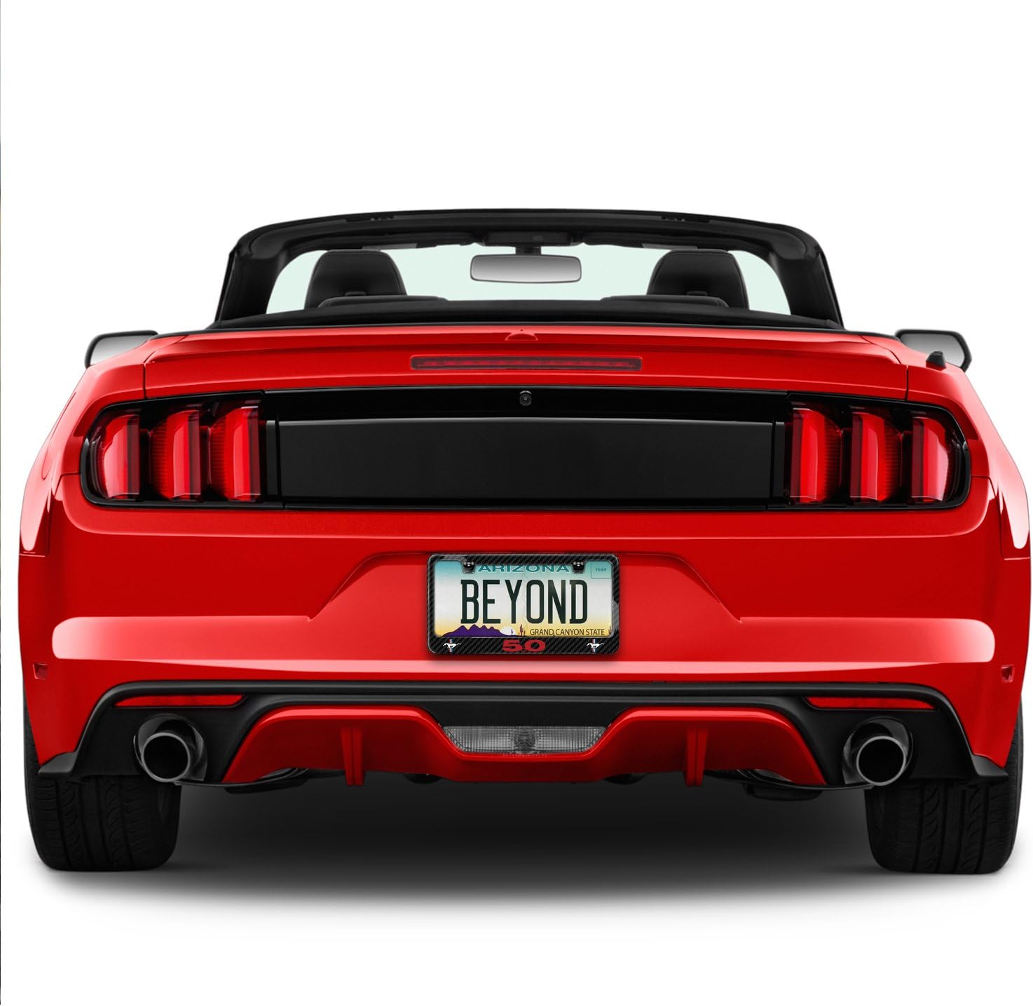 iPick Image Made for Ford Mustang GT 5.0 in Red Dual Logo Black Real 3K Carbon Fiber Glossy Finish License Plate Frame