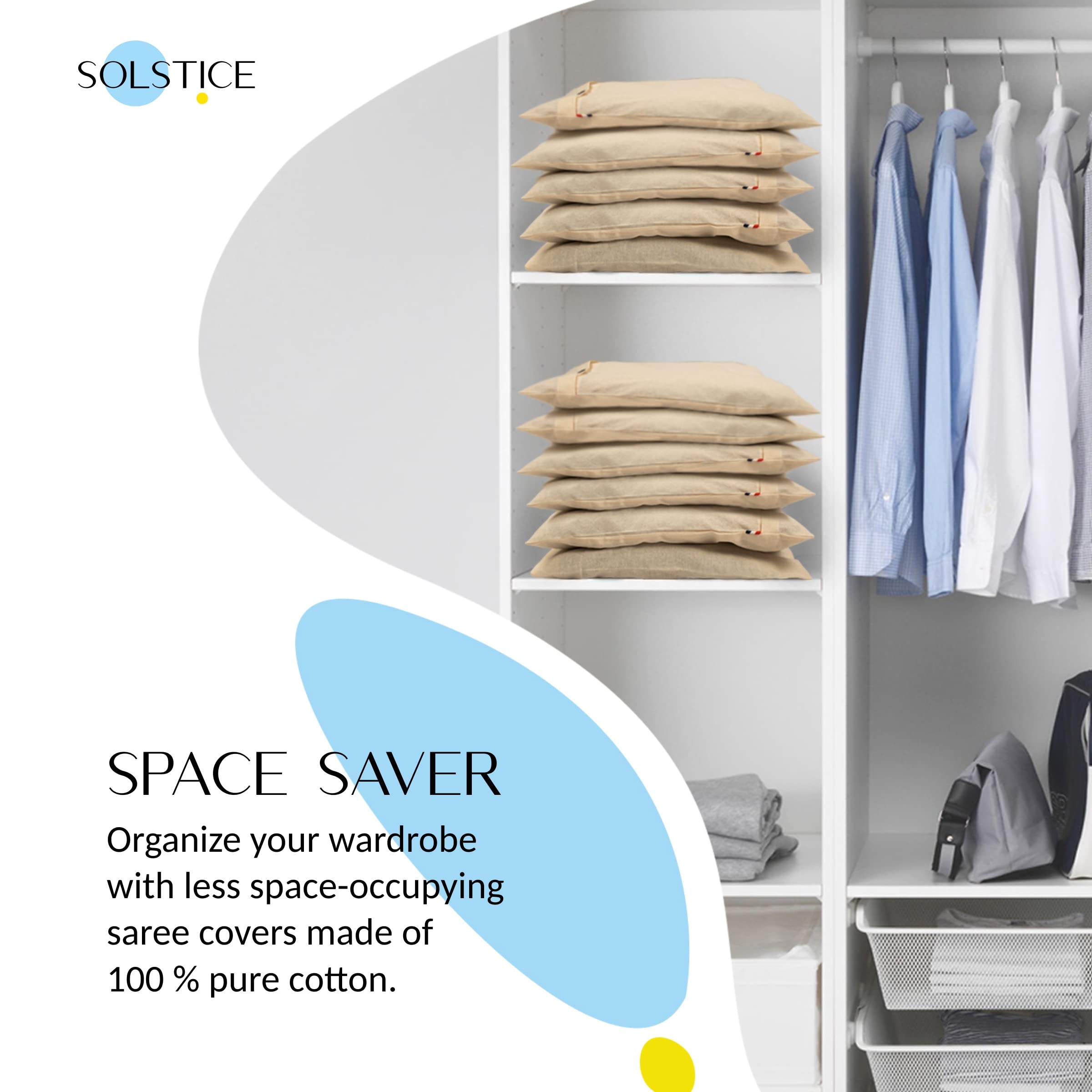 SOLSTICE Cotton Saree Covers/Bags For Storage Combo Of 16 X 14 (Inches) For Clothes Covers, Storage Bag, Travelling, Wardrobe Organizer Set Of (6), White 4