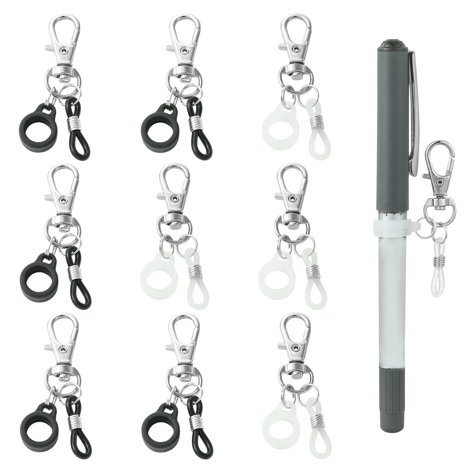 WEWAYSMILE 10 Pcs Badge Pen Holder Silicone Pen Holder Clip Badge Reel Pen with Lobster Clasp Badge for Lanyard Badge Reel Clips Pen Converter Badge Reel Accessories(Black+White)