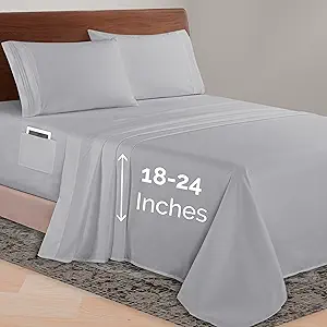 Elegant Comfort Luxurious 1500 Premium Hotel Quality Microfiber 4-Piece Sheet Set, 18-24 Inches Deep - Extra Deep Pocket Sheets - Ultra Soft 4PC Deep Pocket Sheets, California King, Silver Gray