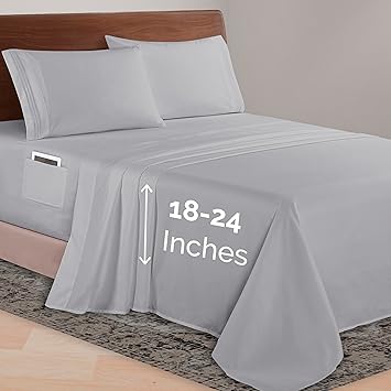 Elegant Comfort Luxurious 1500 Premium Hotel Quality Microfiber 4-Piece Sheet Set, 18-24 Inches Deep - Extra Deep Pocket Sheets - Ultra Soft 4PC Deep Pocket Sheets, King, Silver Gray