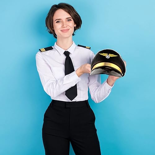 Miniatura 5 de Paquete de 8 sombreros de piloto para adultos, sombrero de capitán de avión, accesorios de disfraz para hombres y mujeres, suministros de fiesta de