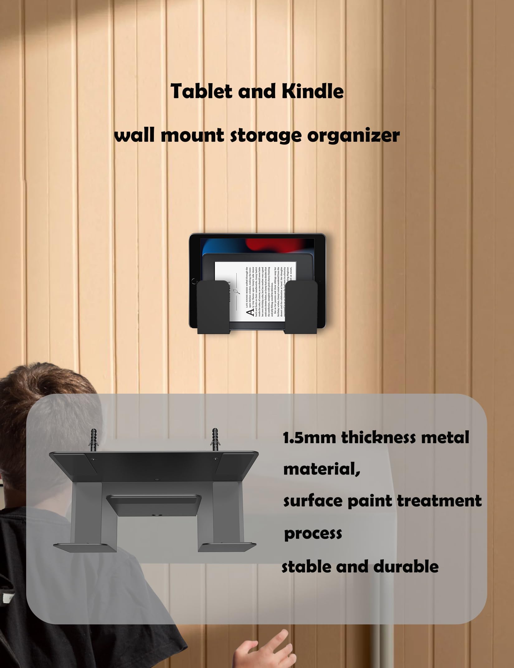 Soporte de pared universal para organizador de oficina para computadora portátil/teclado/tablet/Kindle/router/módem/caja de cable/teléfono celular y más dispositivos pequeños y anchos