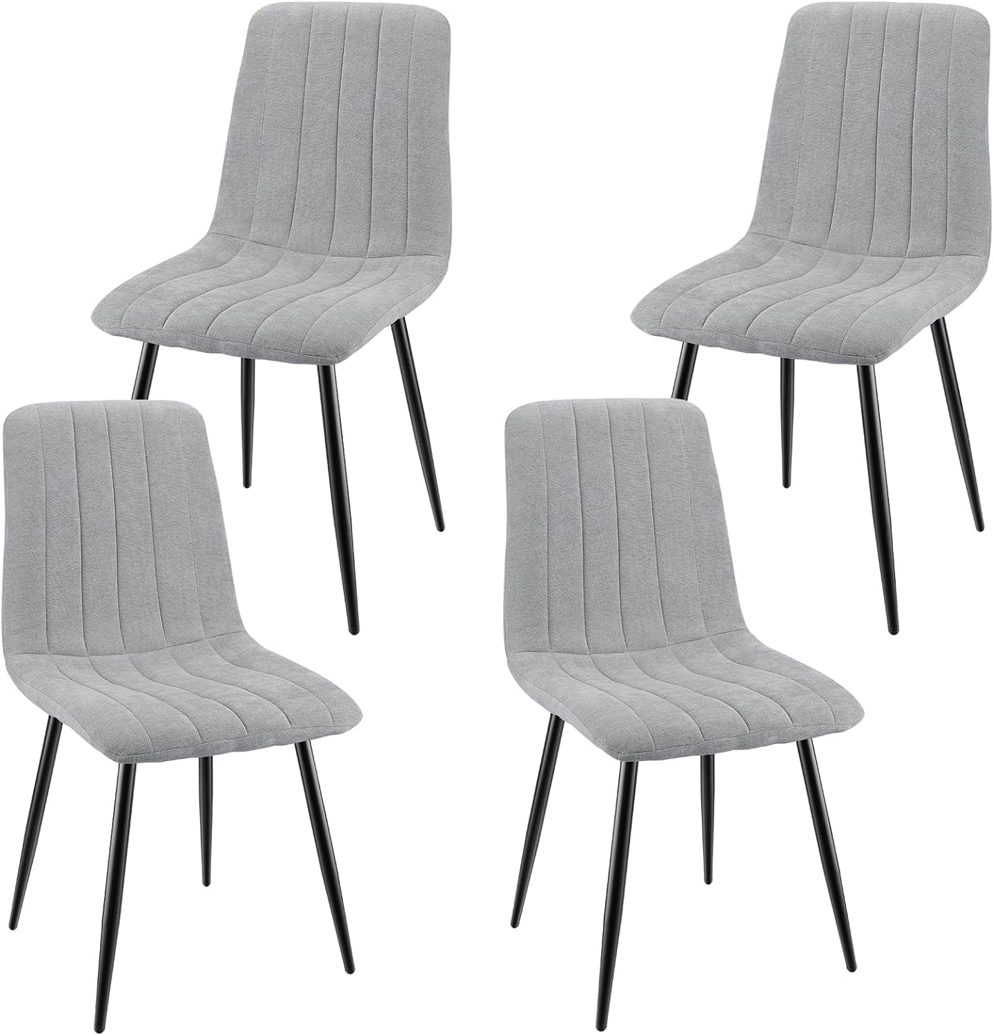 JIJIAN Set di 4 sedie da pranzo imbottite con tessuto di lino e gambe in metallo nero, design a righe, per sala da pranzo, soggiorno, camera da letto, cucina, reception, Grigio