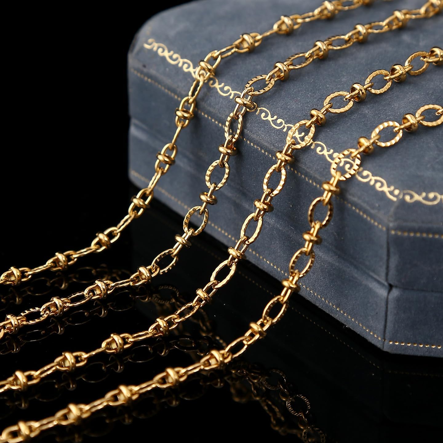 5 Meters Gold Plated Embossed Oval Cable Chain for Jewelry Making Shiny Stainless Steel Jewelry Making Chains Bulk with Lobster Clasps, Jump Rings (Gold)