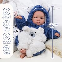 BABESIDE Élethű Újszülött Baba Fiú - 43 cm-es Alvó Csecsemő Baba Puha Testtel, Barna, Vinil Anyagból, Játékbaba Gyerekeknek 4
