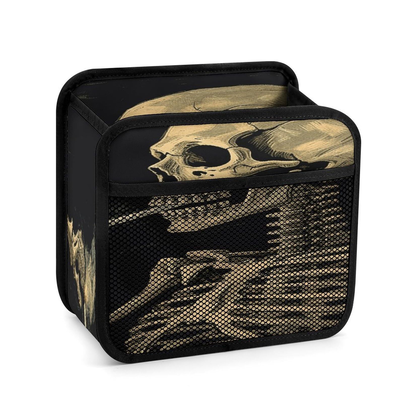 Btcowzrv Style A Skeleton With Burning Cigarette Car Seat Back Organizer, Pu Leather Hanging Backseat Car Organizer With Elastic Mesh Pocket, Storage Bag For Most Vehicles