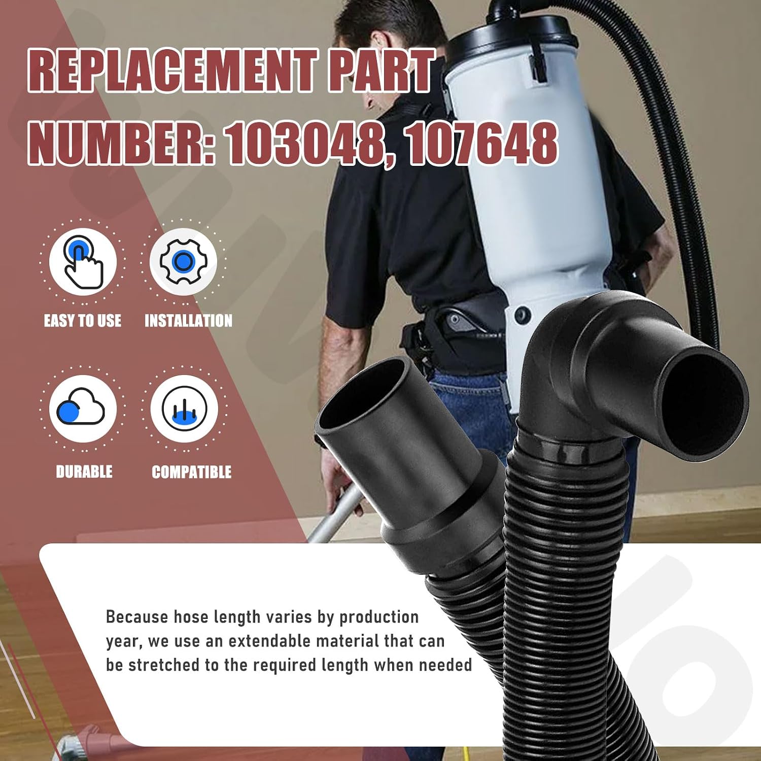 103048 Static-Dissipating Backpack Vacuum Hose for ProTeam Vacuum Hose