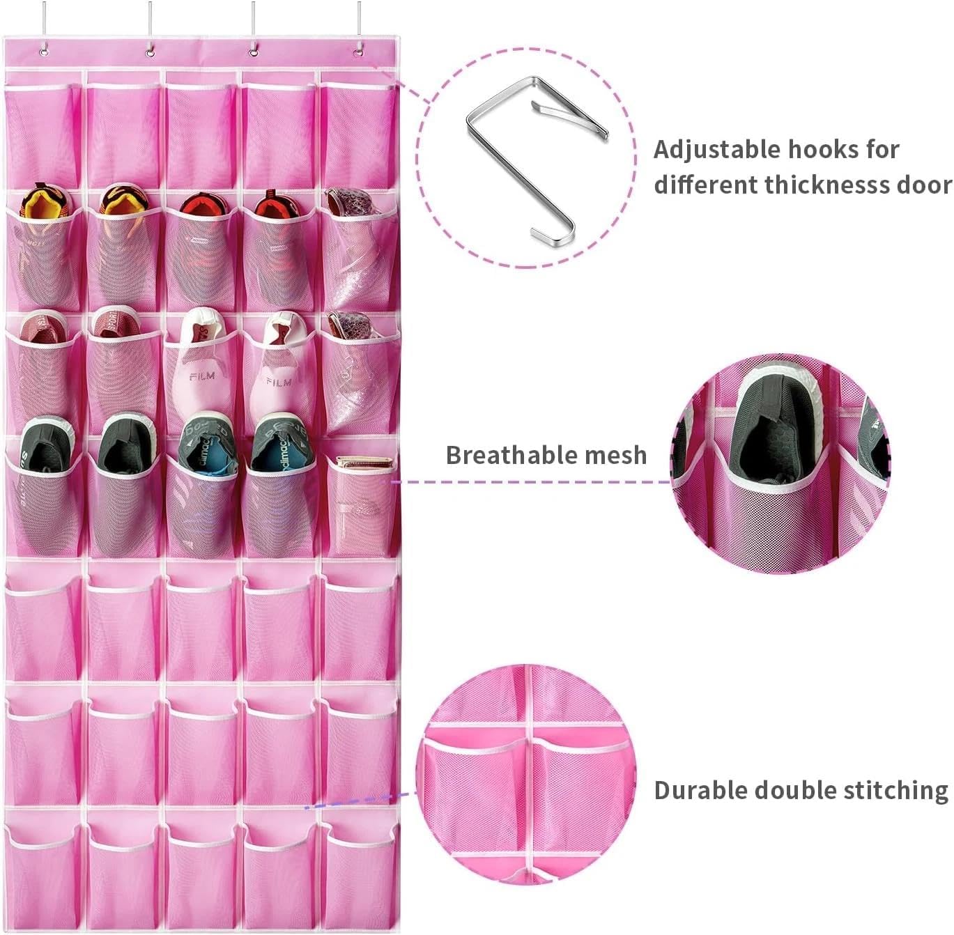 for Organizador Zapatos Puerta 35 Bolsillos Colgante Grande Bolsa Almacenaje Rosa, Shoe Organizer, Over The Door, Hanging Storage, 35 Pockets, Large, Pink