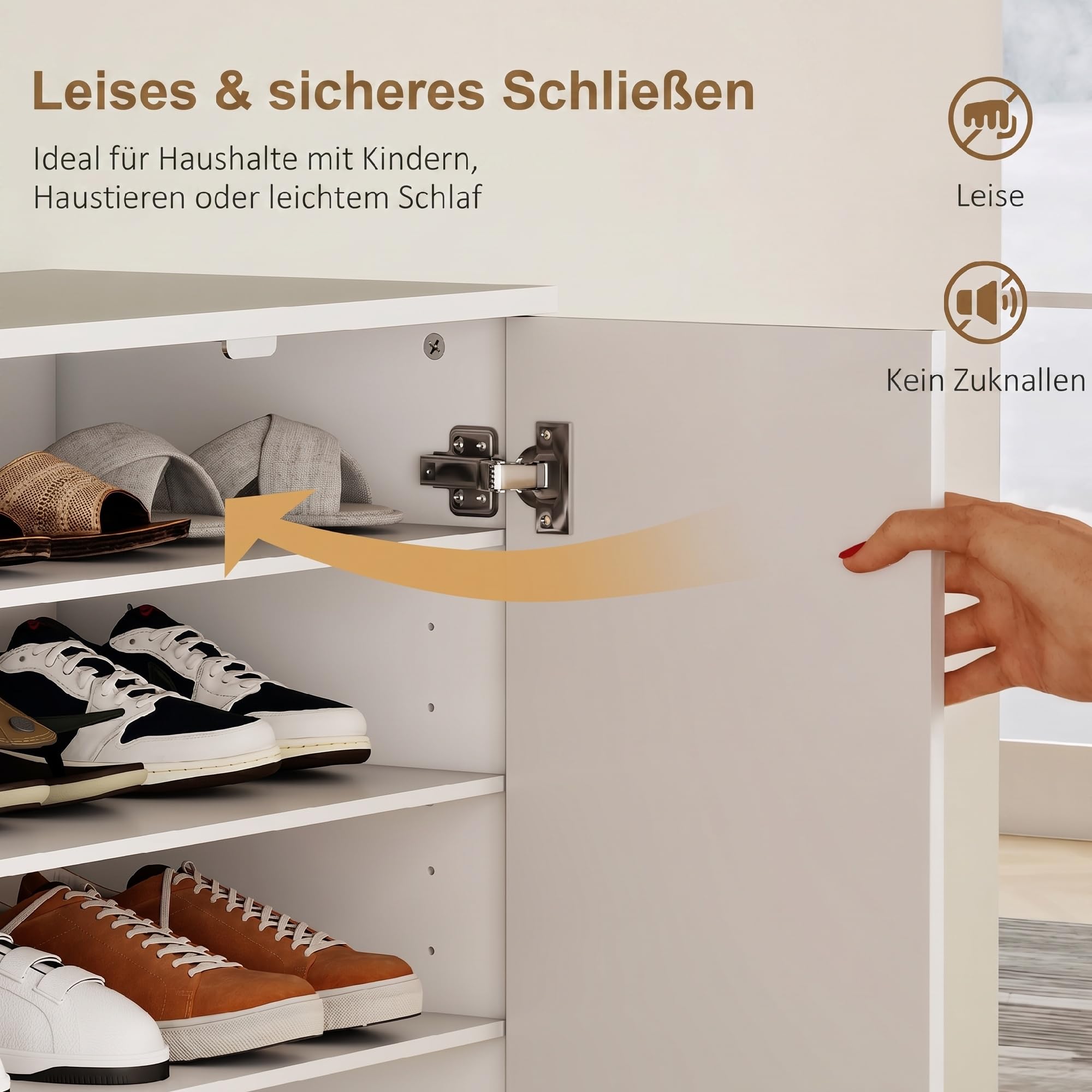 HOMCOM Schuhschrank mit 2 Türen, Schuhregal, Schuhaufbewahrung mit 6 Verstellbaren Ablagen Schuhkommode mit Soft-Close-Funktion für 21 Paar Schuhe 70 x 35 x 108 cm, Weiß