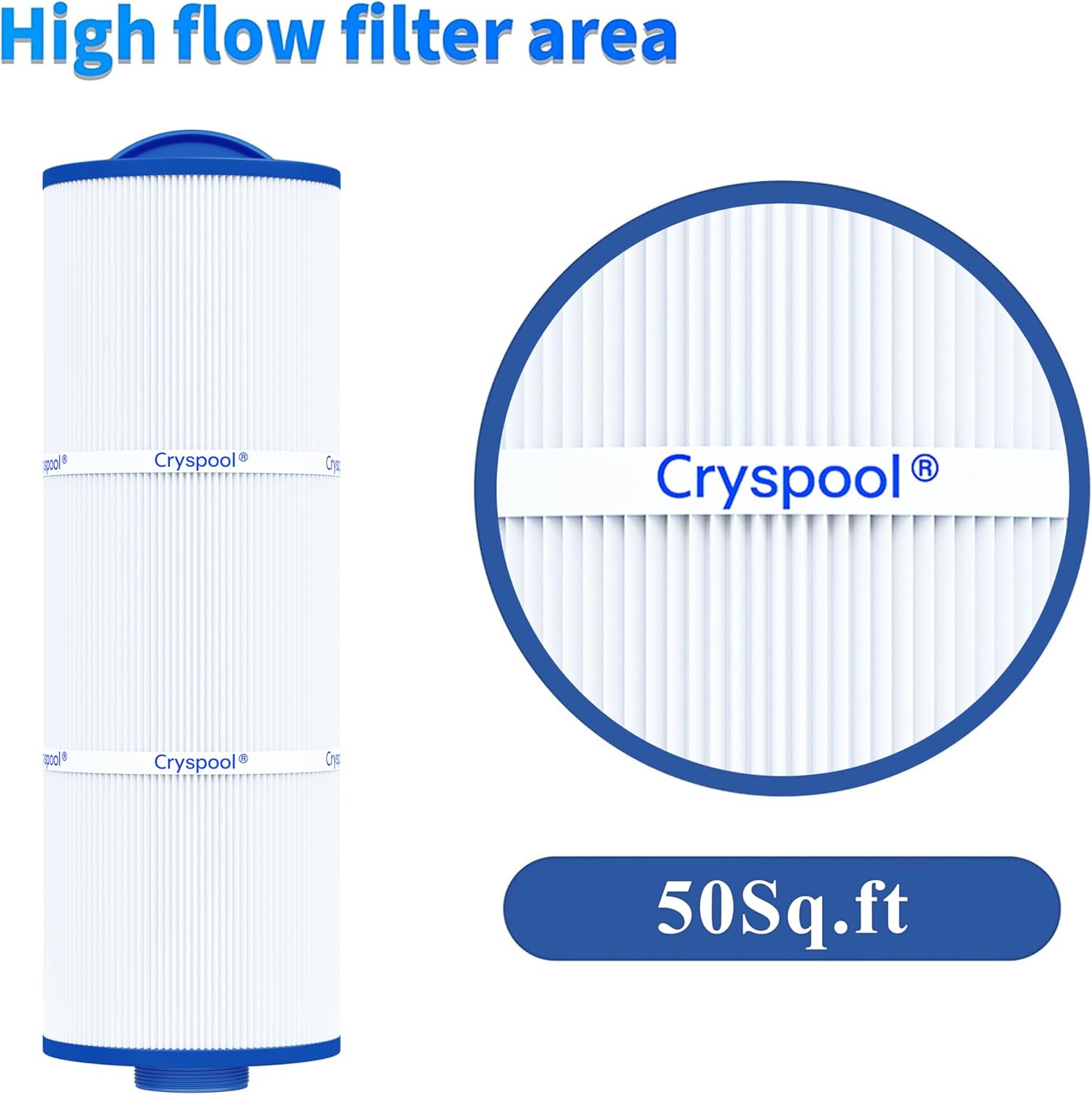 Cryspool® 05043 Filter Compatible with 20690 Marquis Hot Tub Filter, 5CH-512, 50 Sq. Ft Spa Filter Cartridge, 2 Pack