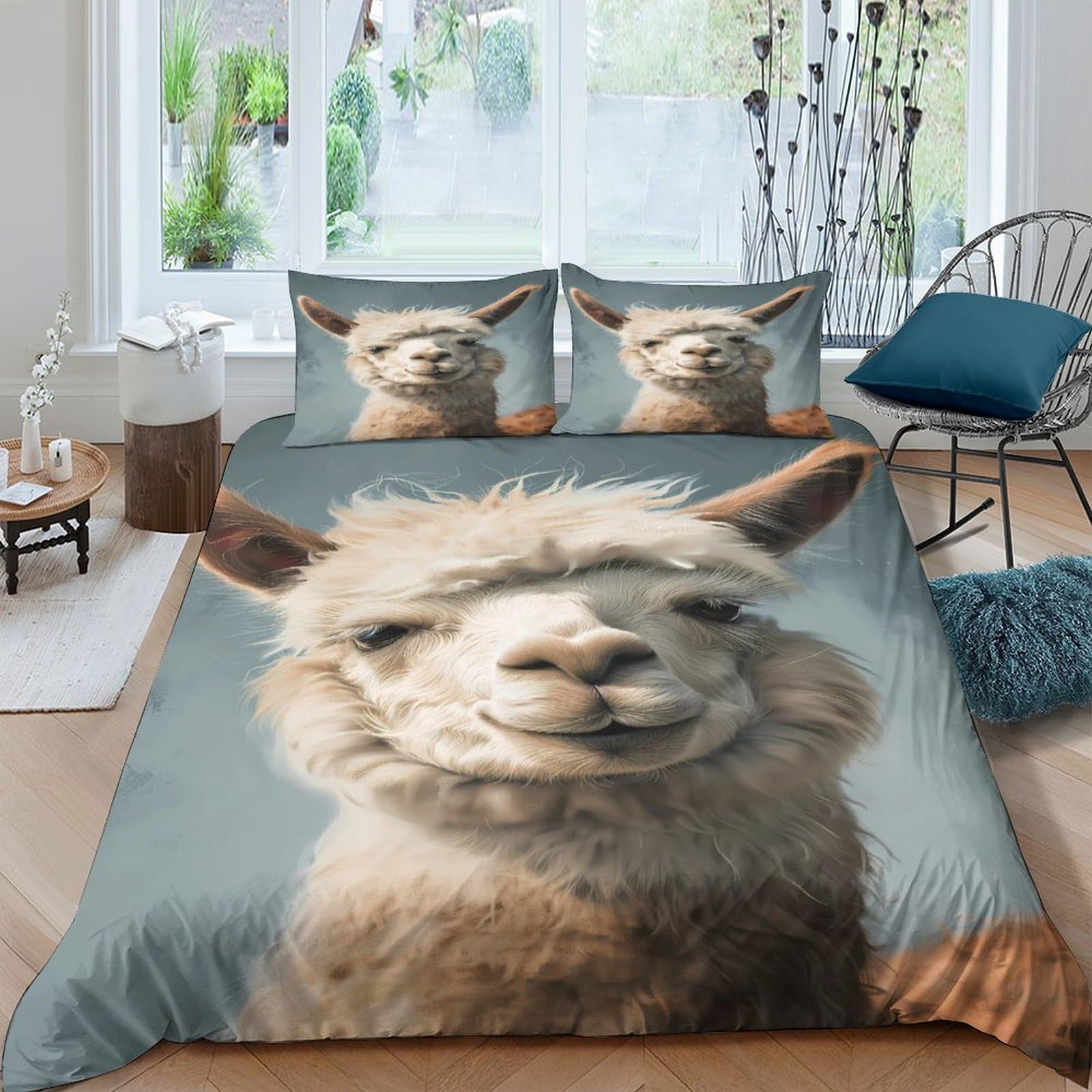 GPLZQXKJNH 3D Printed Alpaca Animal Duvet Cover Microfiber Soft Breathable Llama Bedding Set with 2 Pillowcases for Bedroom Decor Single（135x200cm）