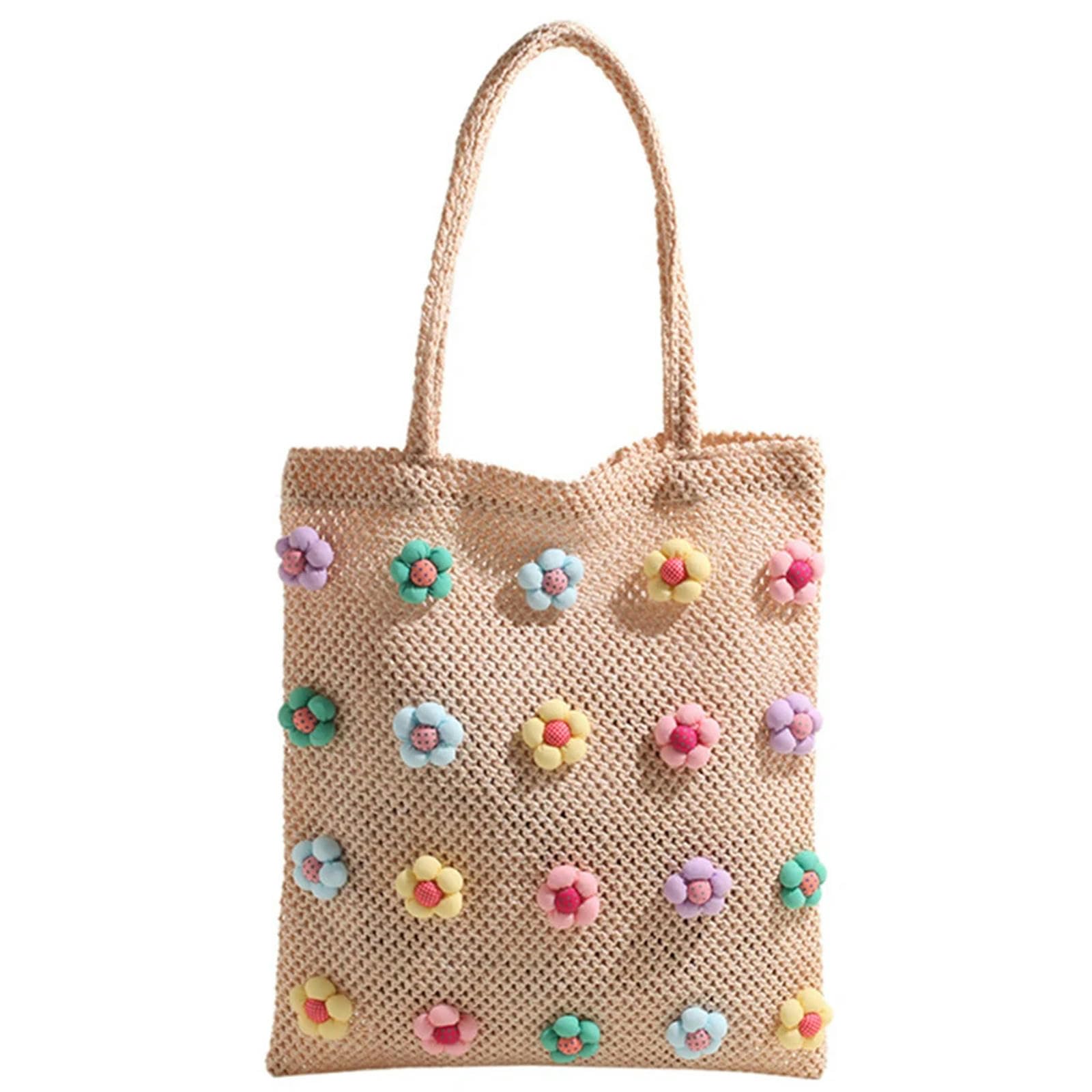 Strohtasche Süße Blumenhandtasche Für Frauen Tasche Tasche Sommer Beach Shopping Top Griff Tasche Geldtasche Handtasche-beige