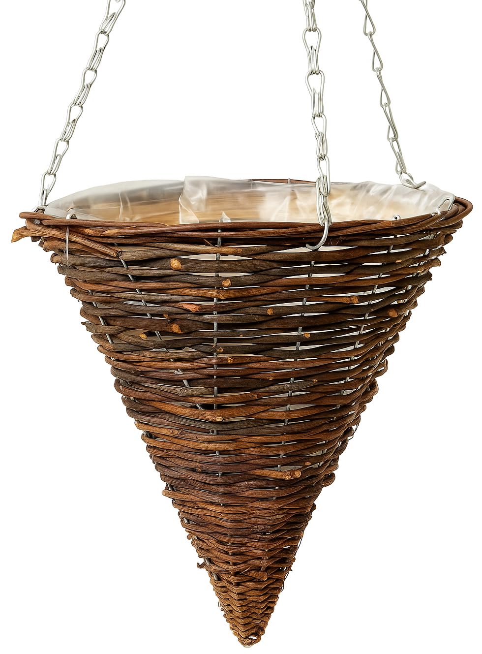 Muddy Hands Wicker Hanging Basket Cone Planter with Inner Liner Willow Woven Rattan Decorative Outdoor Garden Hanger Flower Herb Plant Pot (2, 14")
