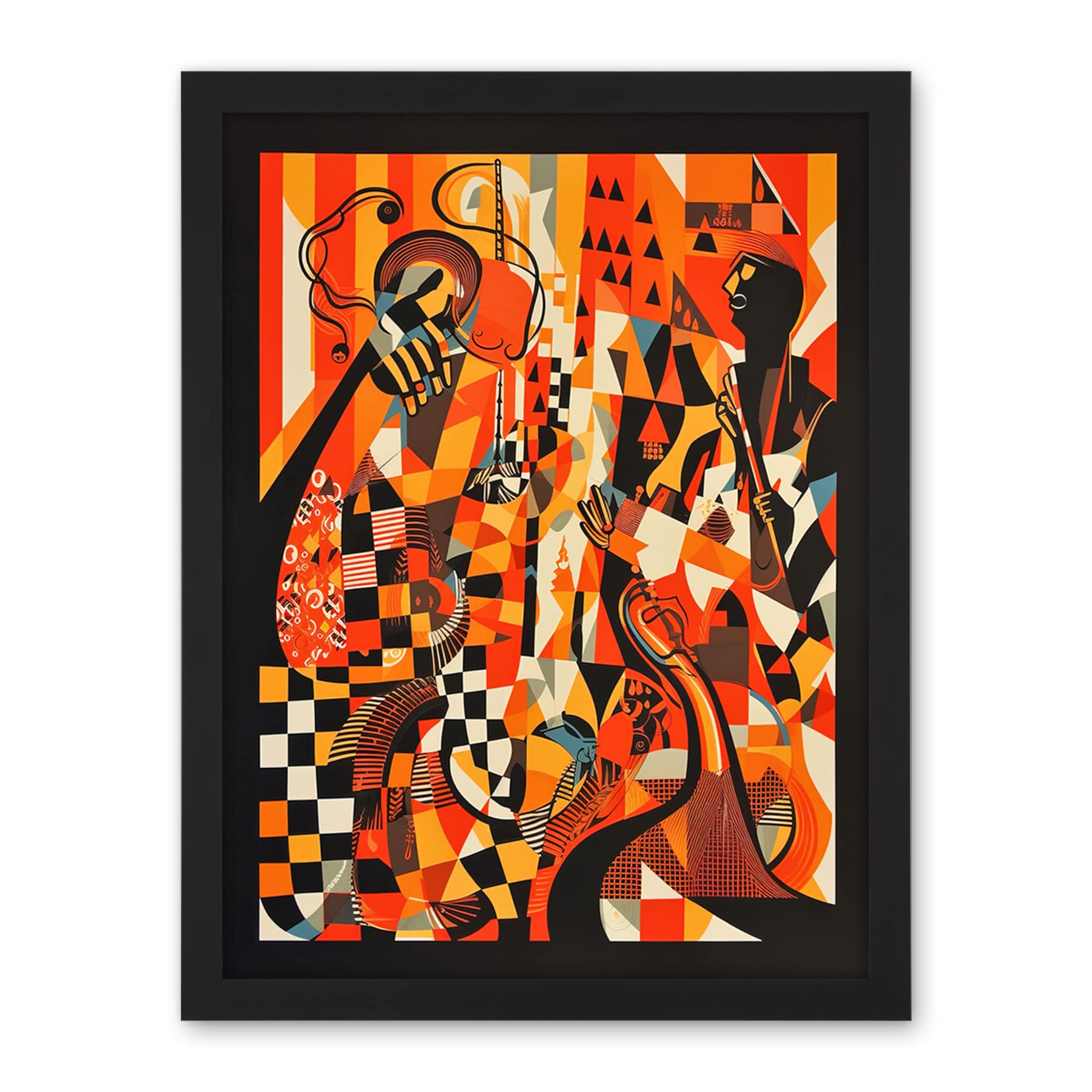 Artery8 Jazz Music Band Musicians Abstract Modern Folk Art Painting Artwork Framed Wall Art Print 18X24 Inch