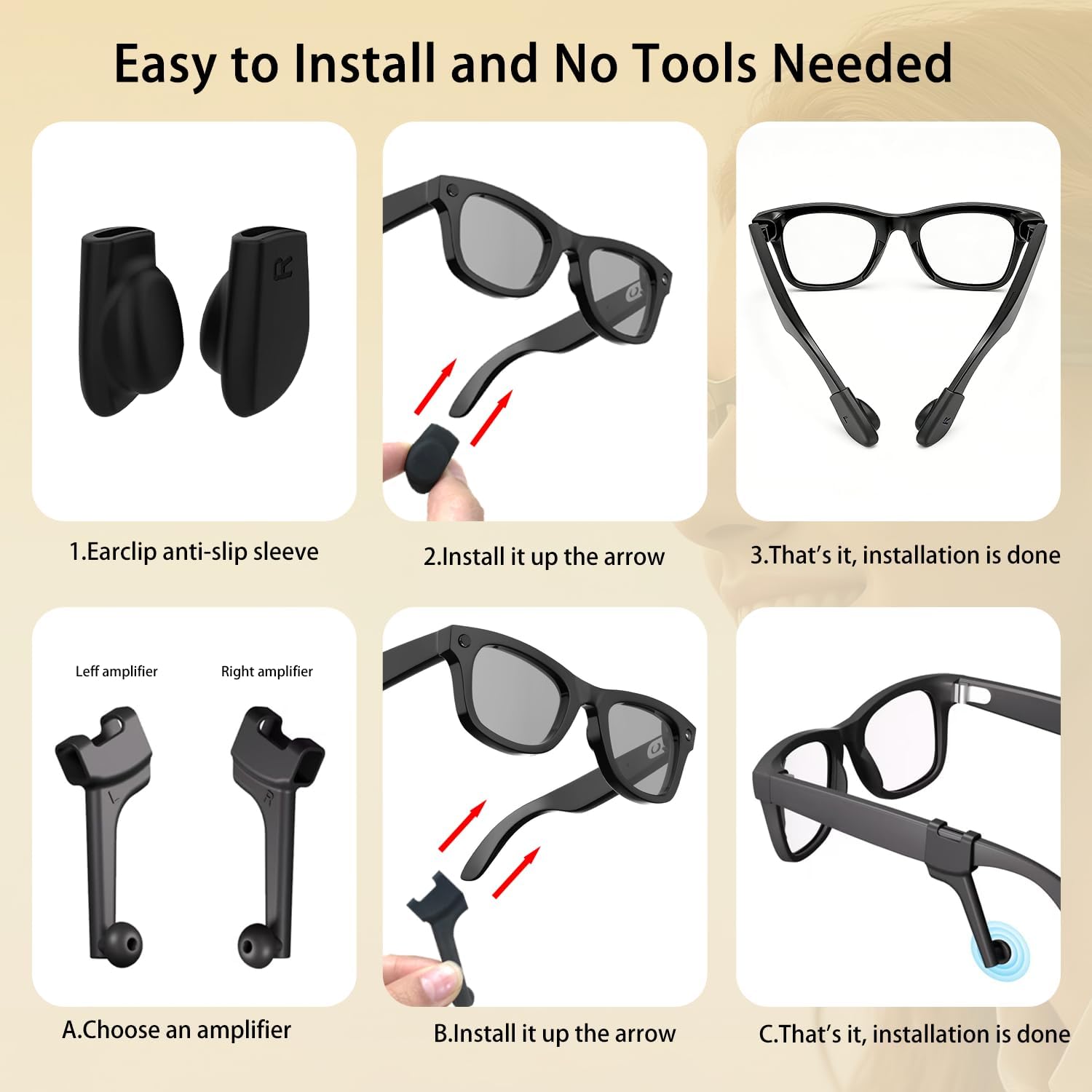 2 Pairs Eyeglass Ear Grips & Sound Booster Tube image 4