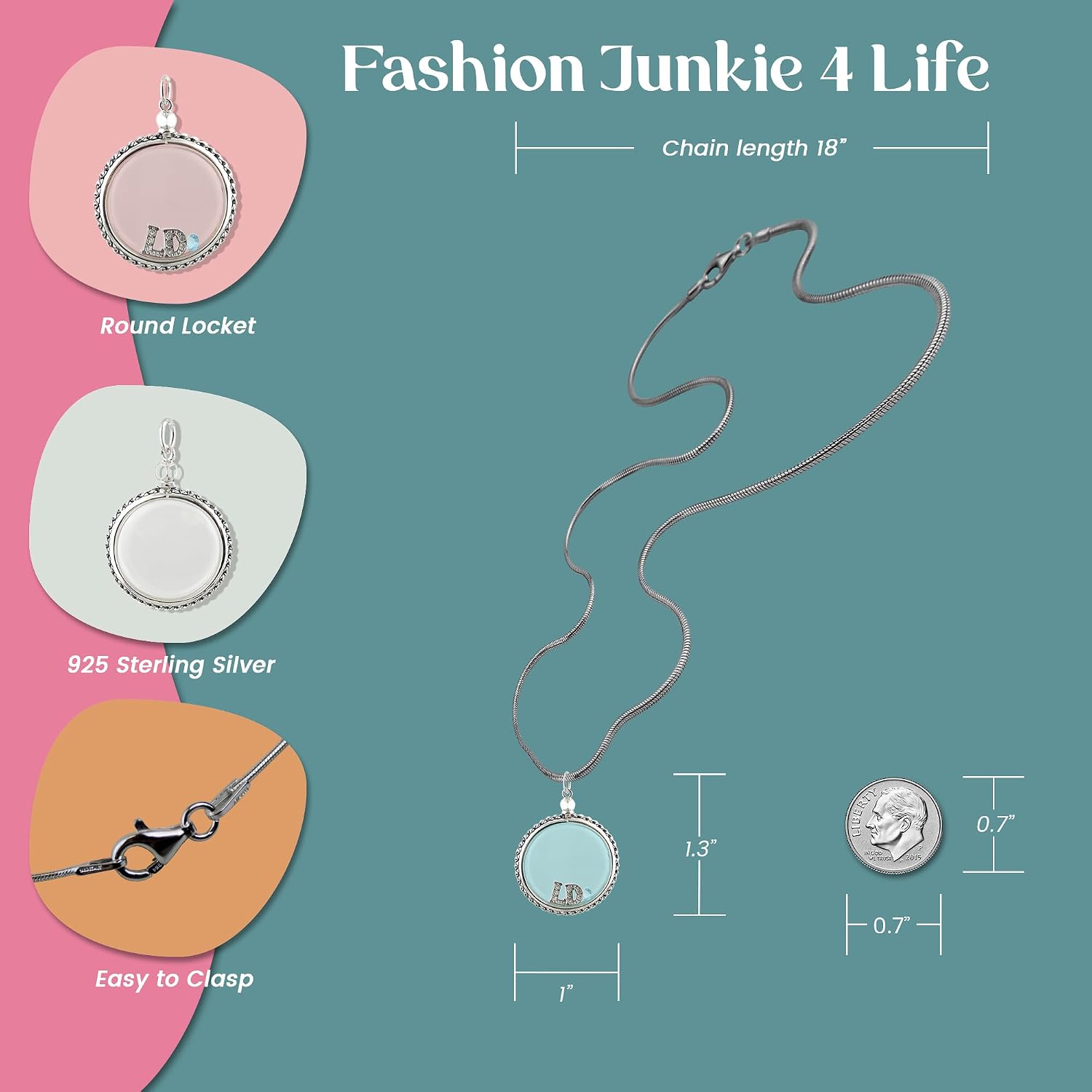 FashionJunkie4Life Sterling Silver Oval Locket Necklaces for Women, 18" Cable Chain