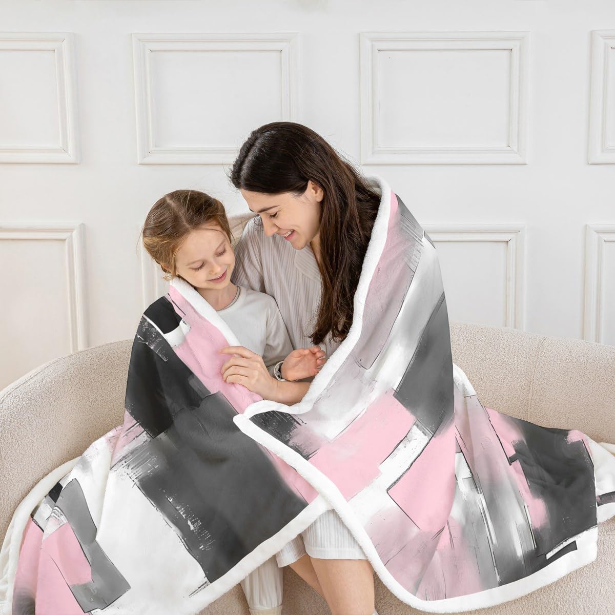 jejeloiu Pink Black Buffalo Check Fleece Throw Blanket Throw 50"x60" Geometric Modern Abstract Art Plaid Square Sherpa Blanket Plush Fuzzy for Boys Girls Teens Buffalo Check for Bed Chair Living Room
