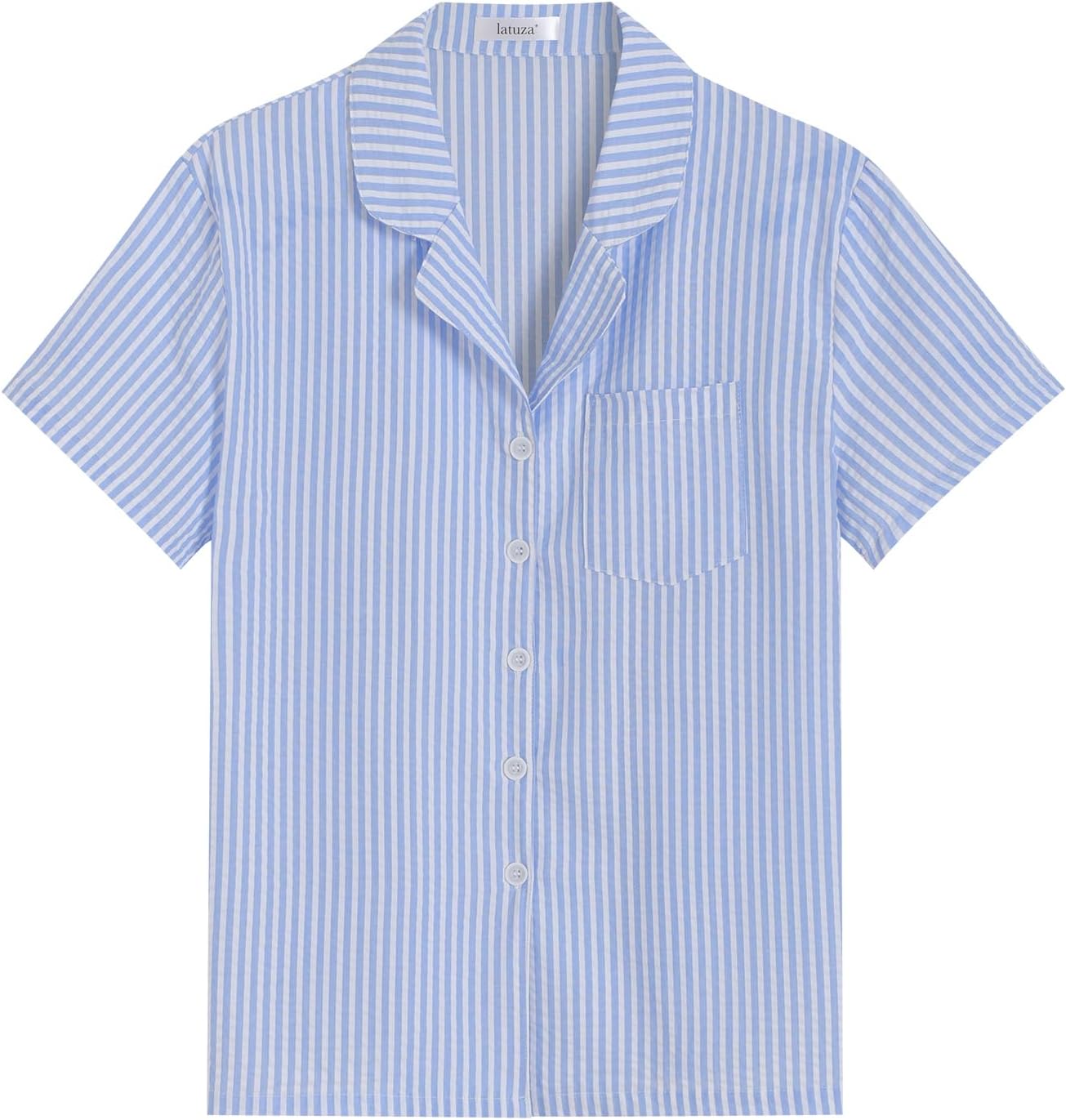 Latuza Women's Seersucker Cotton Summer Pajama Set Button Down Pj Set - Image 2