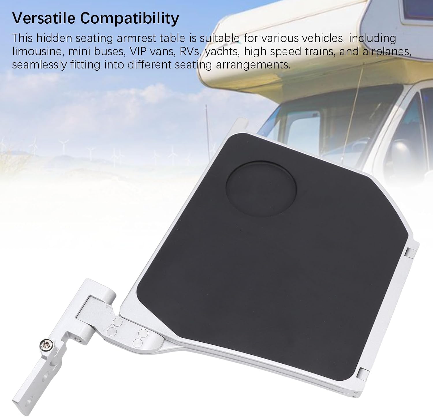 Foldable Hidden Armrest Table, Aluminum Alloy with Multifunctional Design, Compact Portable Table for RVs, Cars, Trains, Airplanes (Left Side)