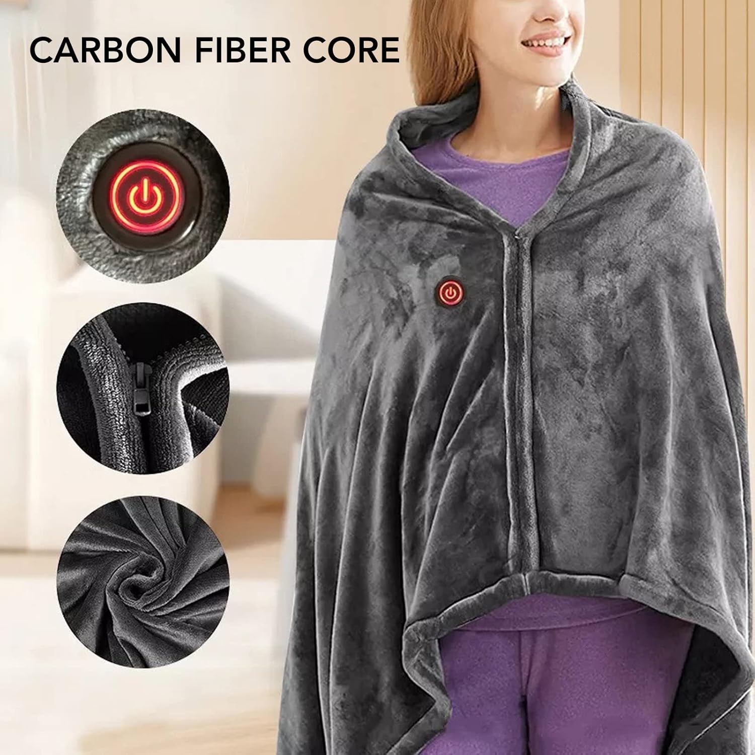 Srliya Electric Heated Blanket 5V USB Powered 3 Levels Adjustable Fast Heating 150x85cm Heated Throw Cover for Office Gray