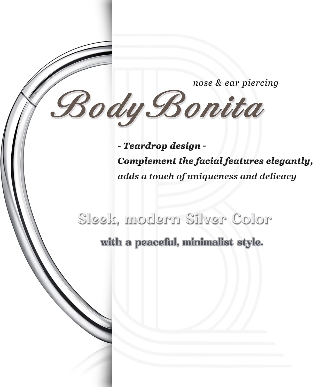 BodyBonita 16G Septum Rings Teardrop - 316L Surgical Steel Nose Rings Hoops Hinged Cartilage Earrings for Women Conch Daith Piercing Jewelry Helix Rook Lip Gold Plated/Silver/Black/RoseGold Plated - Image 6