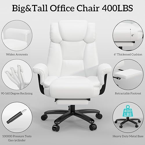 Miniatura 7 de GYI Silla cruzada con ruedas, silla de escritorio de oficina reclinable grande y alta de 160 con respaldo alto, asiento ancho, brazos, reposapiés,