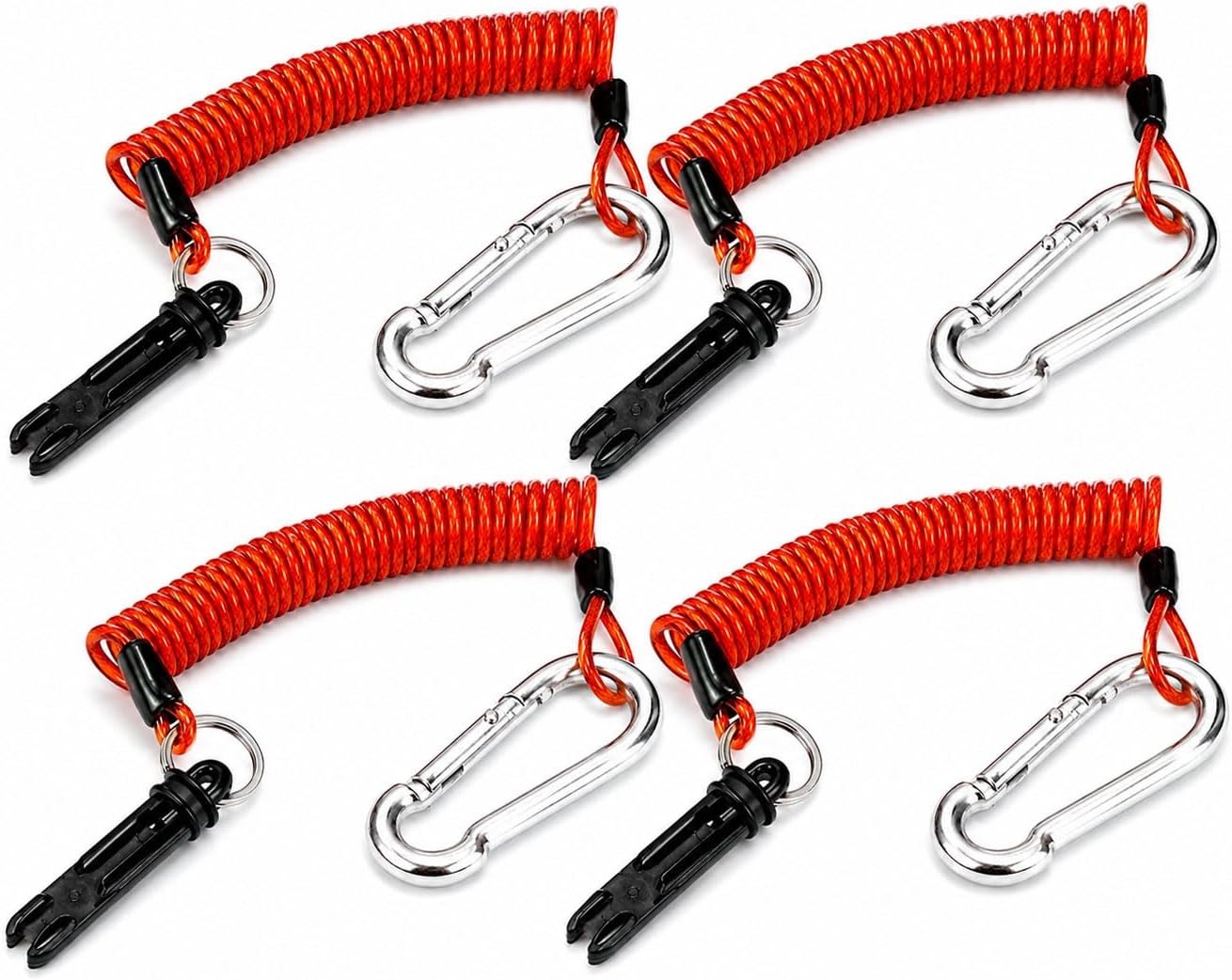 4 Pack 6FT Trailer Breakaway Cable with Pin and Snap Hook, Red Coiled Wire