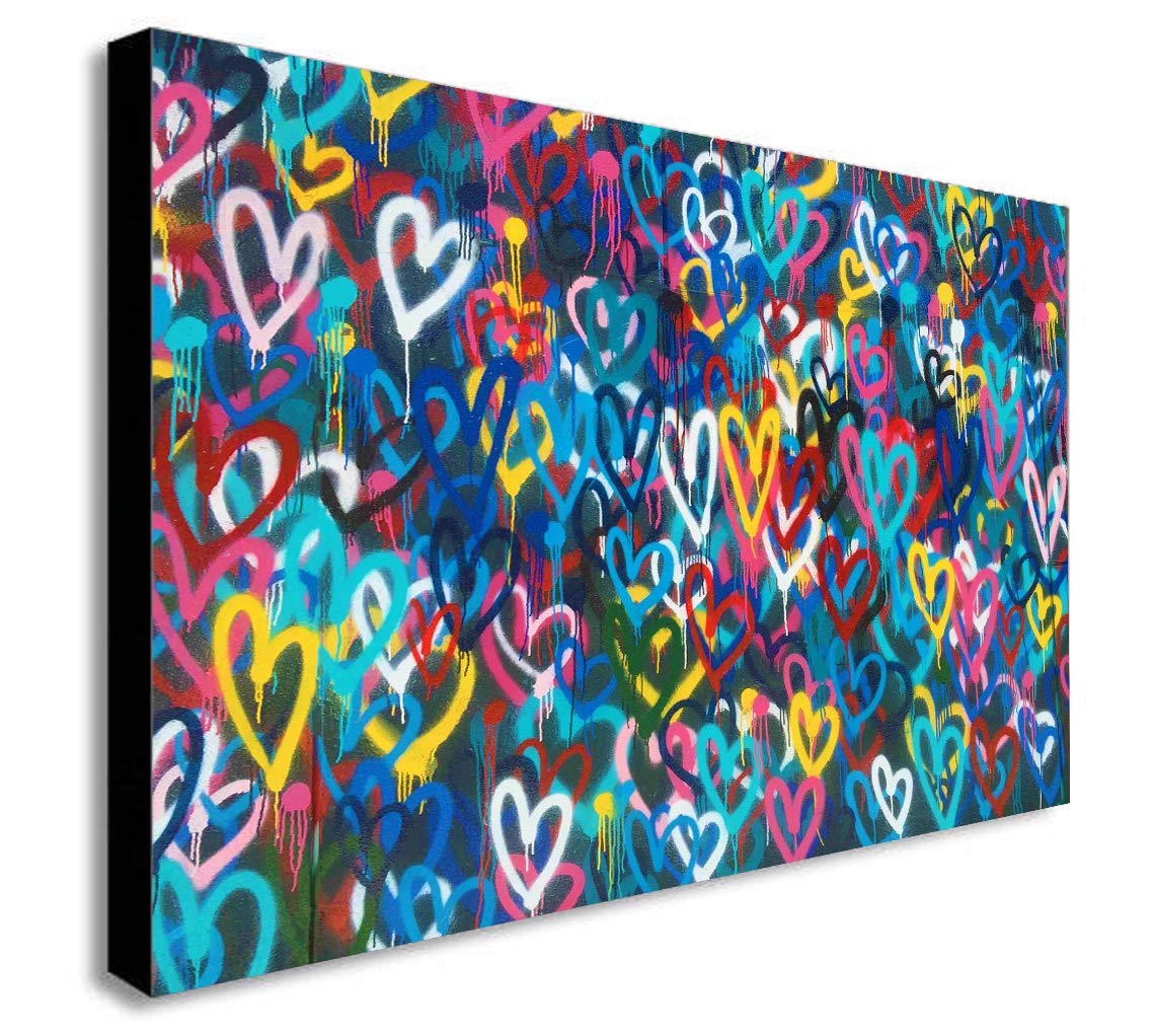 Fab Love Hearts Graffiti - Canvas Wall Art Framed Print - Various Sizes (A1 32X24 Inches)