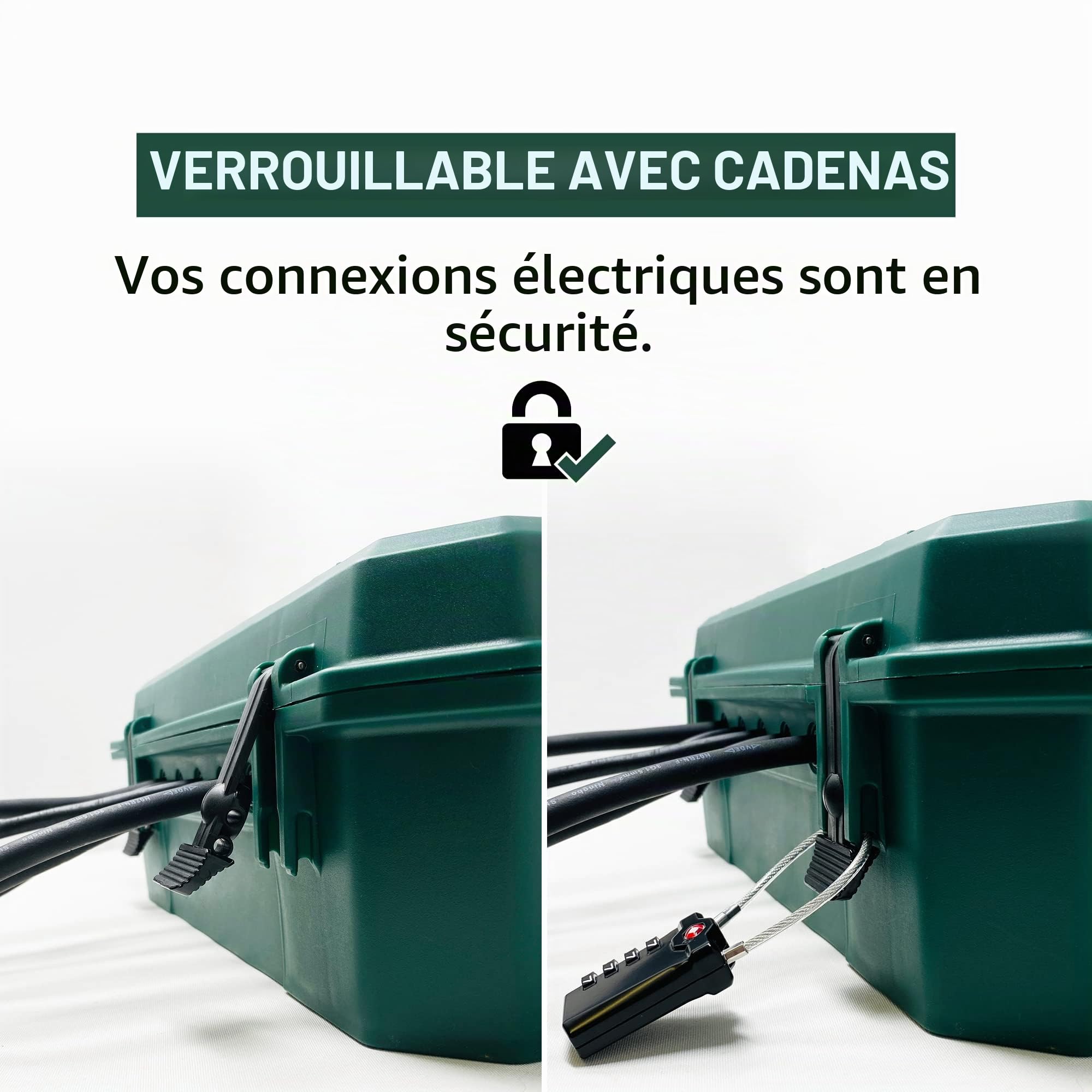 Electraline 300181 Boîte de protection étanche pour l'extérieur IP54 avec bloc multiprise 4 prises IP44 avec capuchons, câble de 5 m H05RR-F 3G1,5, vert, taille XL