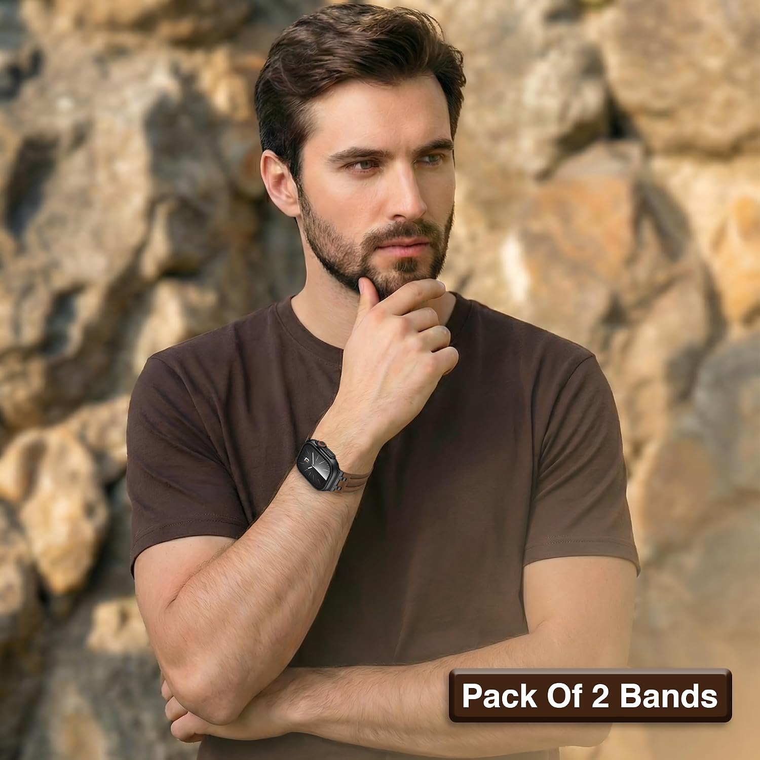 DADO Top Grain Crazy Horse Leather Band Compatible with Apple Watch Ultra 3/2/1, Series 11/10/9/8/7, 49/46/45/44mm, Elegant Strap with Classic Pin Buckle
