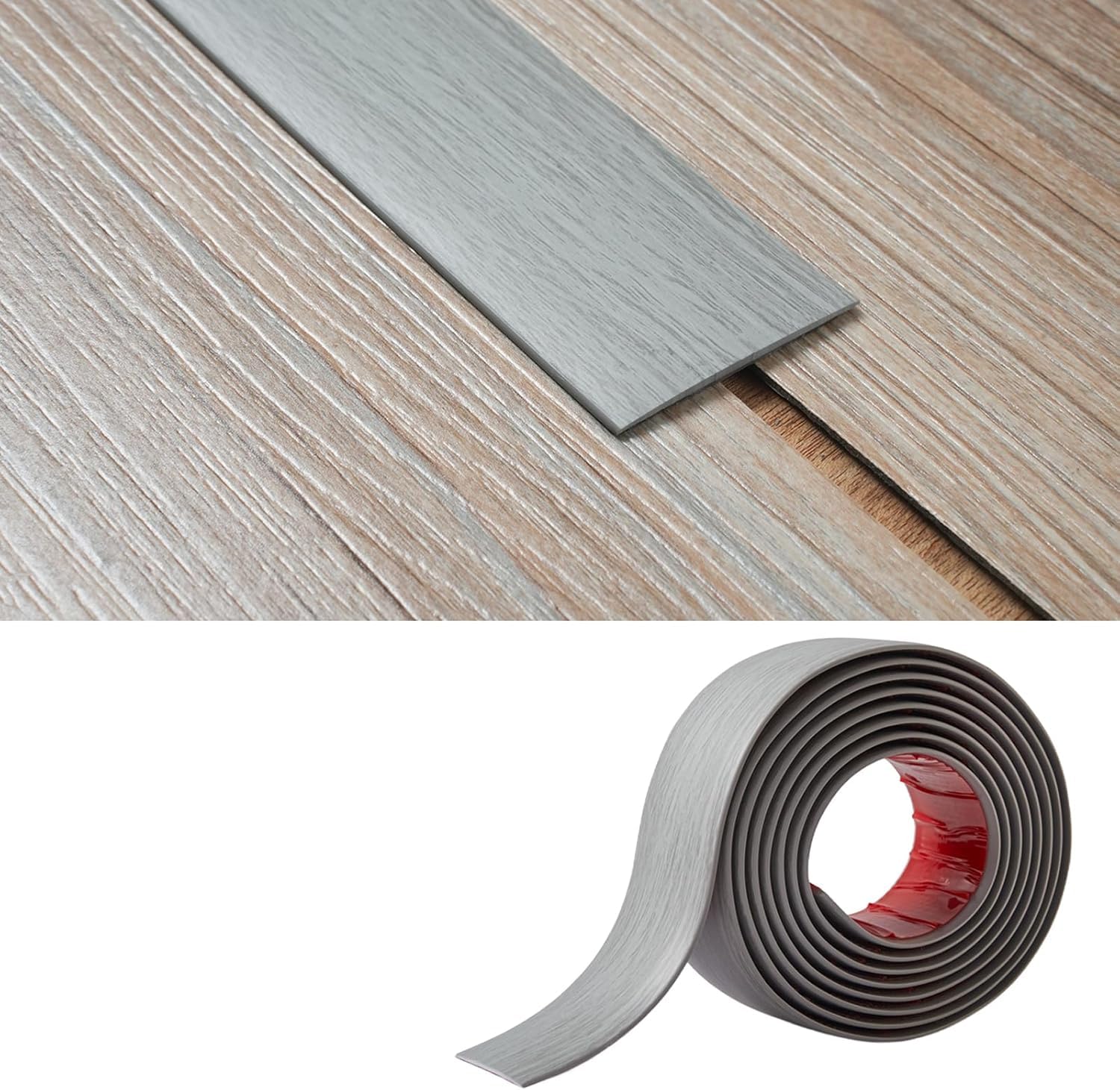 PVC Floor Transition Strip(5cm Wide × 2mm Thick) Laminate Floor Cover Strips Self Adhesive Door Bar Divider Strip Flat Flooring Edge Joining Trim (20M, Light Grey Wood Grain)