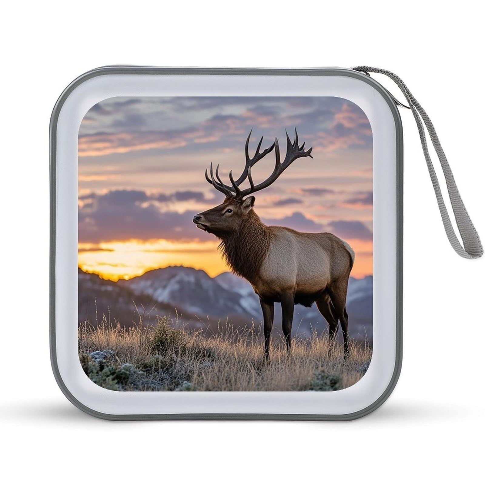 VstaDank Red Deer Bull Elk Sunset DVD Case With Zipper Portable CD Case Hardshell DVD VCD Binder Storage Box EVA Protective Blu-ray Wallet 40 Capacity CD Wallet Movie Music Media Disc Wallets