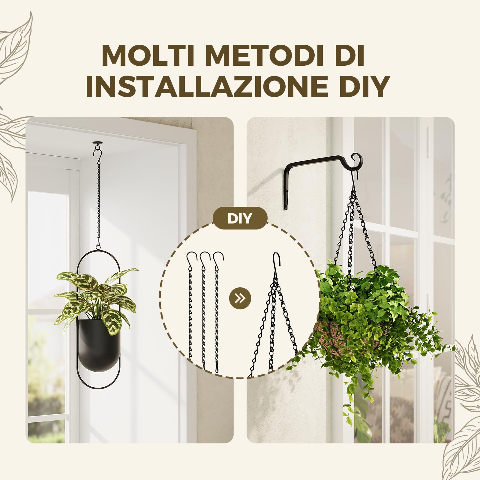 Bamworld Portapiante Sospesi 12 Pezzi, 35 cm Catene Nere con Ganci Soffitto, Supporto Sospensione per Mangiatoie Vasi Campanelli Vento, Interno ed Esterno
