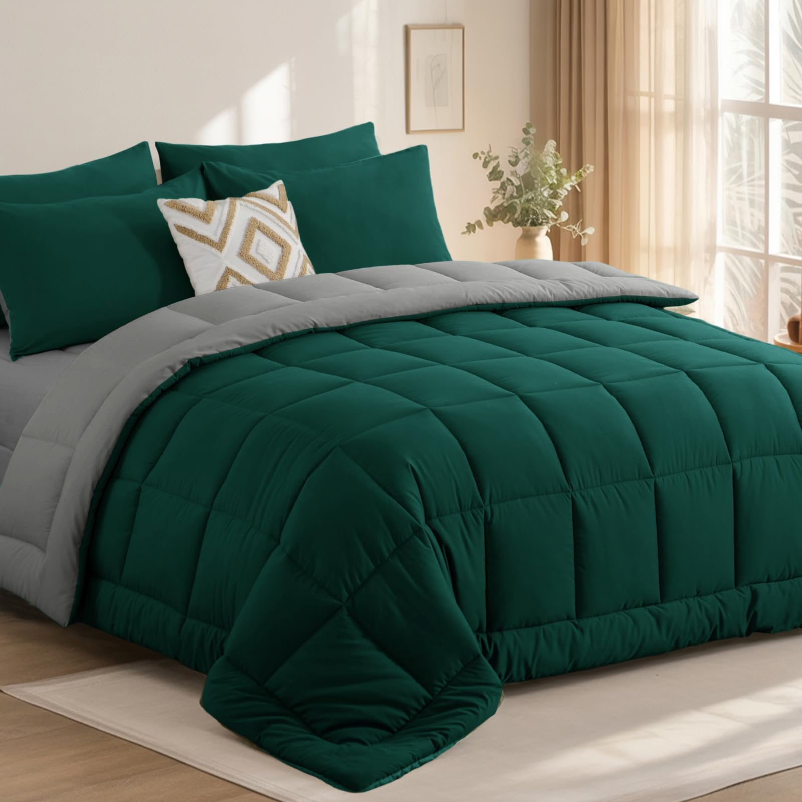 Tifschlaf Coverless Duvet King Size 13.5 Tog - Emerald Green/Grey 230x220cm