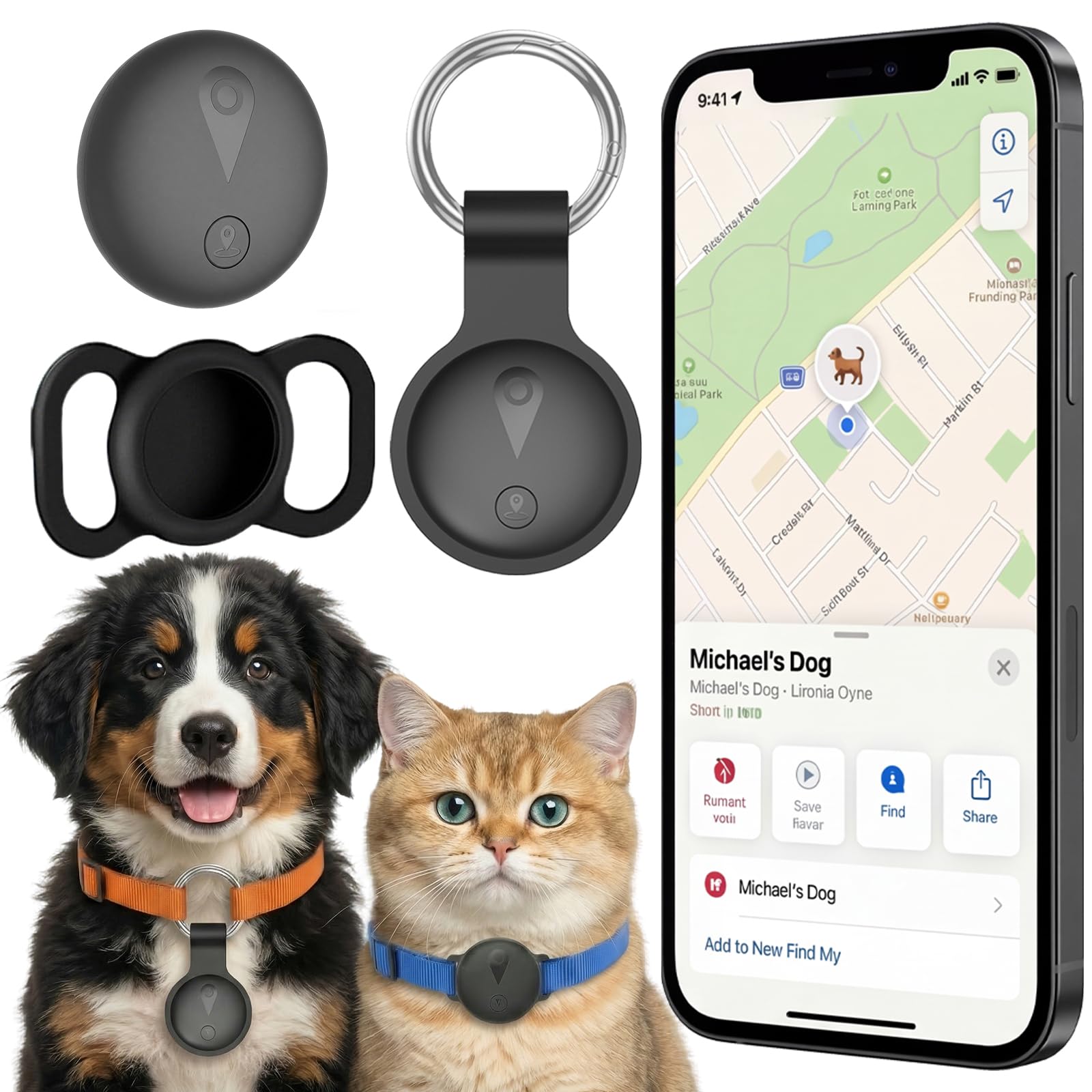 Collier GPS Chat, Chien Traceur sans Frais Mensuels, Compatible avec iOS et Android, Suivi en Temps Réel Traceur Collier Traceur Chat, Longue durée avec étanche Traceur Animal, Noir