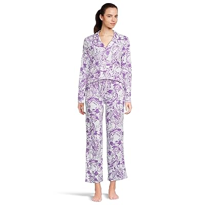 Karen Neuburger Petite Paisley Fusion Long Sleeve Pajama Set with Satin Details Women