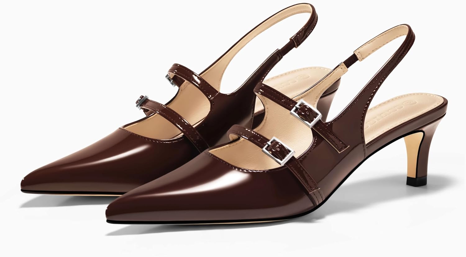 Coutgo Womens Slingback Kitten Heels Mary Jane Pumps Closed Pointed Toe Buckle Strap Wedding Dress Shoes - Image 5