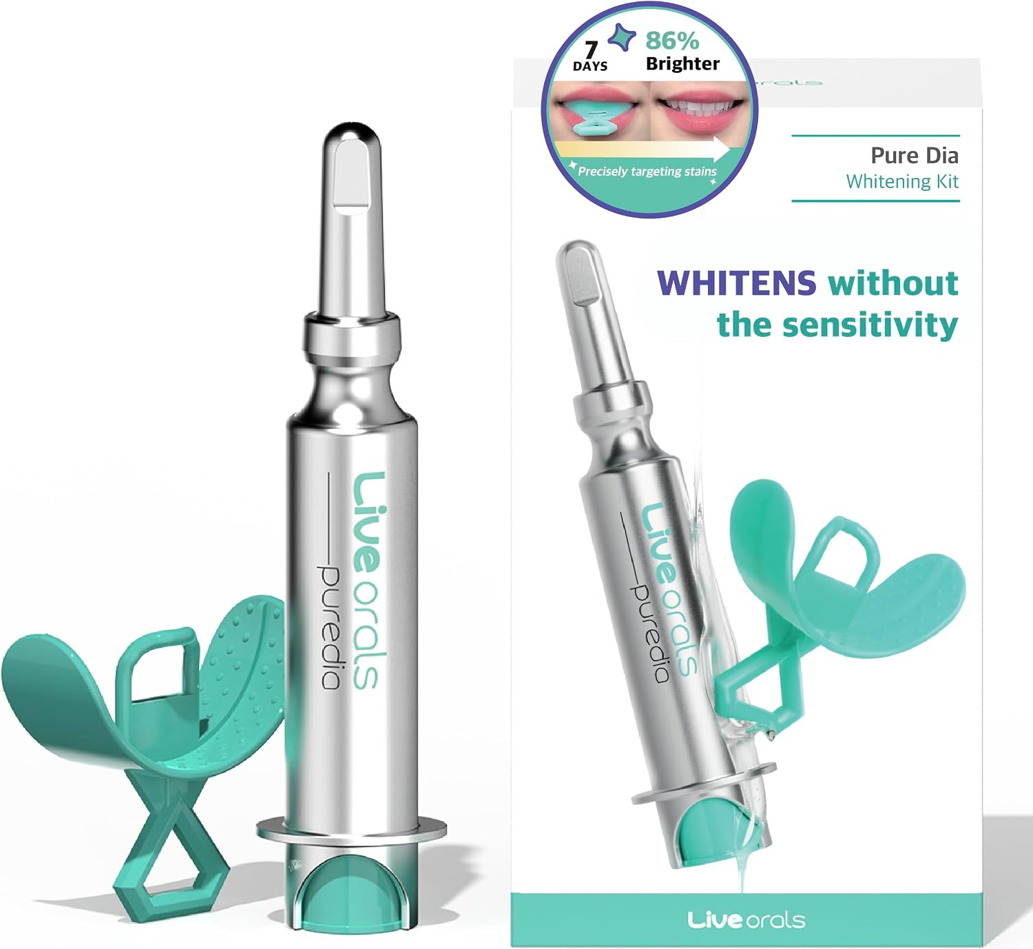 Live Orals Pure Dia Teeth Whitening Gel Kit and Live Orals PureBreath Toothpaste 80g Dentist Formulated for Sensitive Teeth