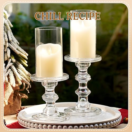 Miniatura 5 de CHILL RECIPE Juego de 3 portavelas de cristal con forma de huracán, alto y ancho con chimenea para decoración de Navidad, mesa de boda, comedor,
