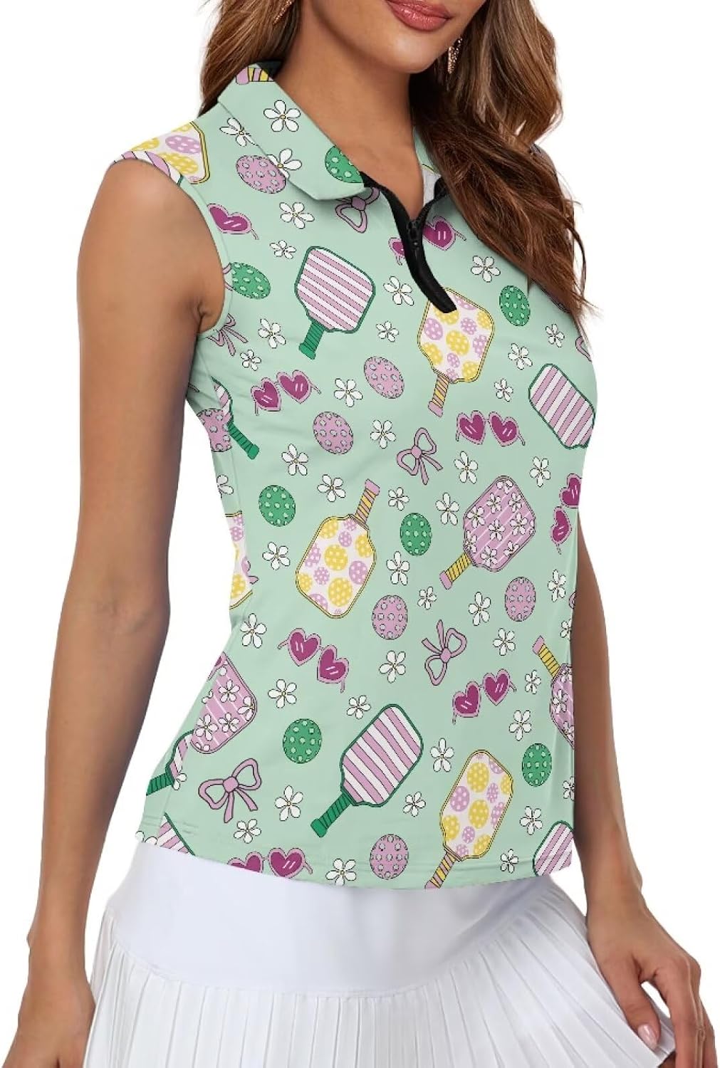 Women's Sleeveless Golf Polo Shirts, Collared Tennis Tank Tops, Quick Dry Lightweight 1/4 Zip Sports Shirt