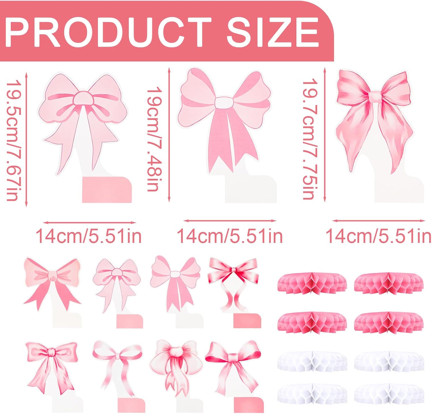 12pcs Pink Bow Honeycomb Centerpieces, Coquette Birthday Decorations 3D Cute Bow Table Toppers Decor for Bachelorette Wedding Bridal Shower Engagement Girls Party Supplies